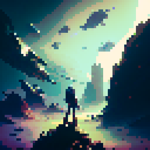 16-bit space smuggler with a laser pistol, wearing a leather jacket and cargo pants, standing on a rocky planet with a starry sky behind them, surrounded by a group of alien bounty hunters armed with futuristic weapons