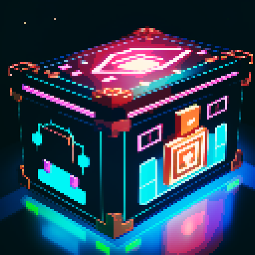lootbox, outerspace, the heavens, glowing celestial treasure chest, sei network symbol, pixel art, sRGB