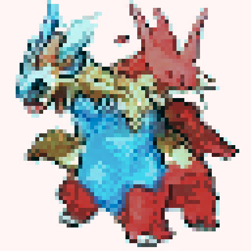 A fire and ice dragon in the style of Pokemon.