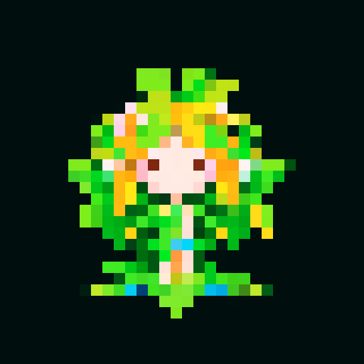 A beautiful nymph covered in vibrant petals and leaves. It has long, flowing hair made of vines, bright eyes, and an enchanting smile. It exudes an aura of beauty and charm. No background.
