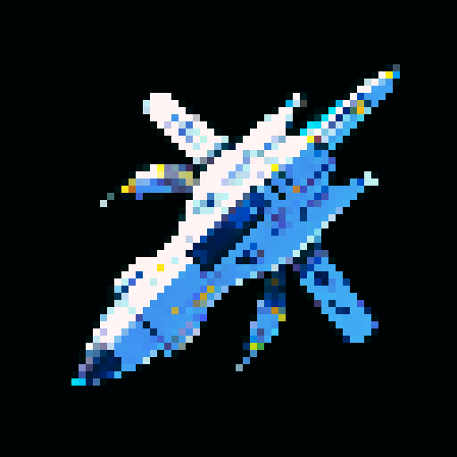 a transparent pure 2d sprite for a space game. It needs to look like the top view of a futuristic spaceship all by itself with the background transparent ,style of the 90s. The spaceship should not have any shadows.