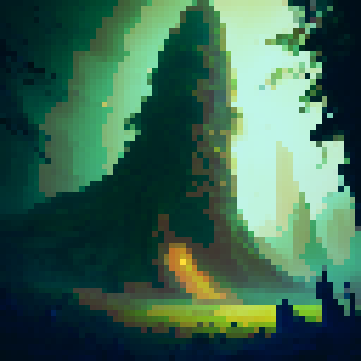 Majestic, towering, ancient, moss-covered, mythical, gnarled, enchanted tree in a lush, vibrant, otherworldly, fantasy RPG forest