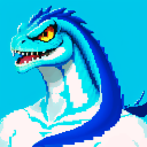 blue and white basilisk, pixel art, sRGB, moon