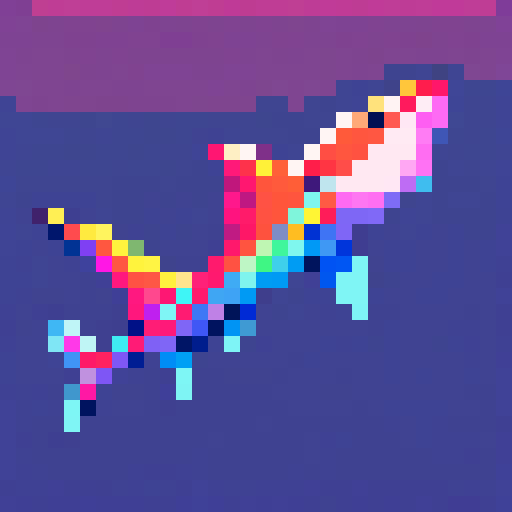 Iridescent Shark, vibrant hues, shimmering scales, pixelated art, sRGB color palette