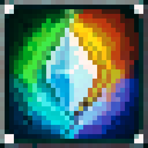 crystal in center, spiraling energy, fire, water, wind, earth, game icon, 32x32 pixel art, sRGB, skill art, close up, portrait