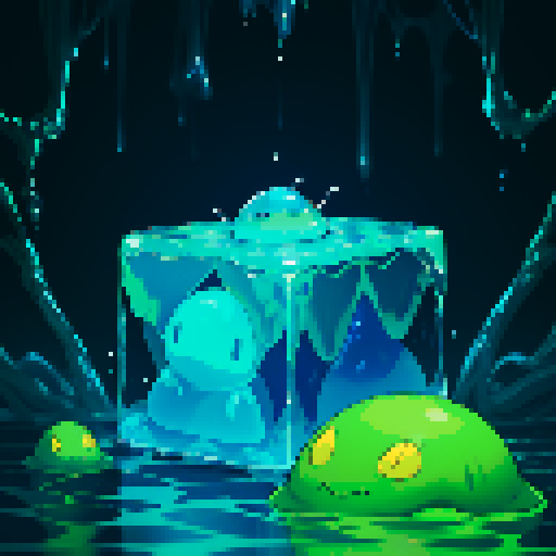 Blue Slime cube, Gelatinous cube, giant Slime, boss fight