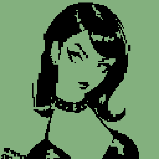 busty greaser goth girl, with long hair, eyeliner, lipstick. wearing bikini, studded collar. Posing for a whole head portrait, avatar photo. vibrant sRGB colors, pixel art, edgy aesthetic