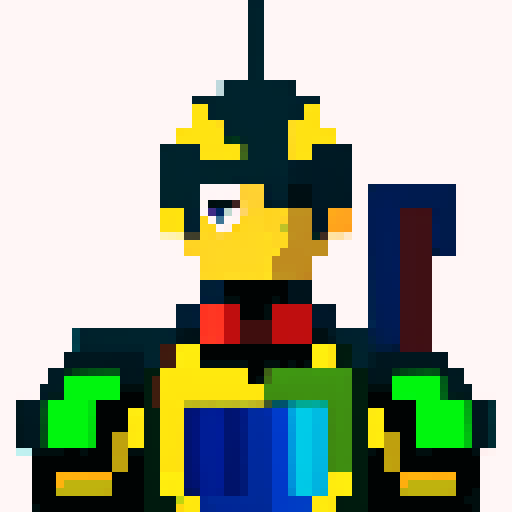 armour, metallic, intricate design, pixelated, vibrant colors, sRGB