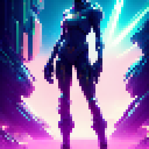 "Exusiai soars through a neon-lit cityscape, wielding dual pistols with a confident smirk and leaving a trail of sparkling energy in her wake, as if she's a shooting star."