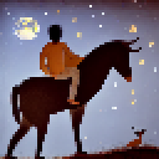 man on a barango looking at the moon with stars