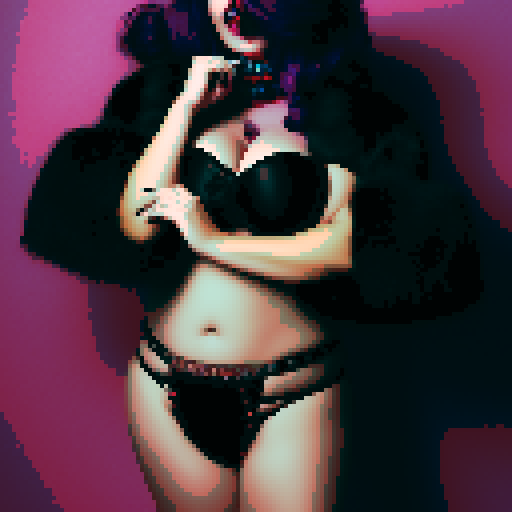 Curvy, busty goth girl, with purple hair, black eyeshadow and red lipstick. wearing bikini and studded collar, sexy seductive glamour shot, vibrant srgb colors, edgy aesthetic