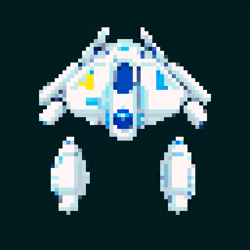 a transparent pure 2d sprite for a space game. It needs to look like the top view of a futuristic spaceship all by itself with the background transparent ,style of the 90s. The spaceship should not have any shadows.