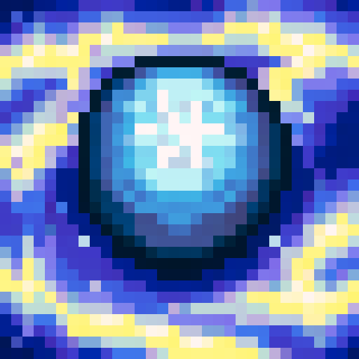 Frostbolt, a dazzling blue bolt of ice, crackling with energy, frozen in time as a 32x32 pixel game icon, rendered with skillful pixel art in sRGB colors, captured in a close-up portrait.