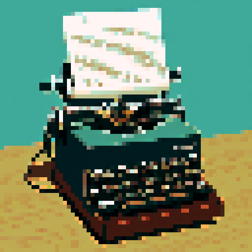 pixel art, sRGB, backside view, typewriter, basic wooden table, 4 legged