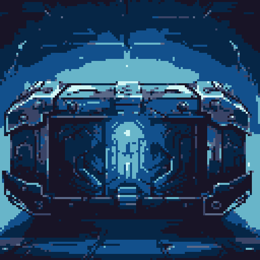 mystery box, stone, metall, shiny, pixel art, sRGB, vibrant colors, glowing lights, intricate patterns