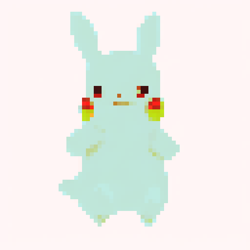 A single pixel art sprite of Pikachu from Pokemon looking forward with a plain expression