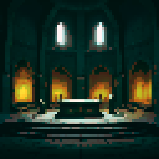 16-bit style with vibrant, retro colors, showcasing a pixelated dungeon room, reminiscent of classic video games