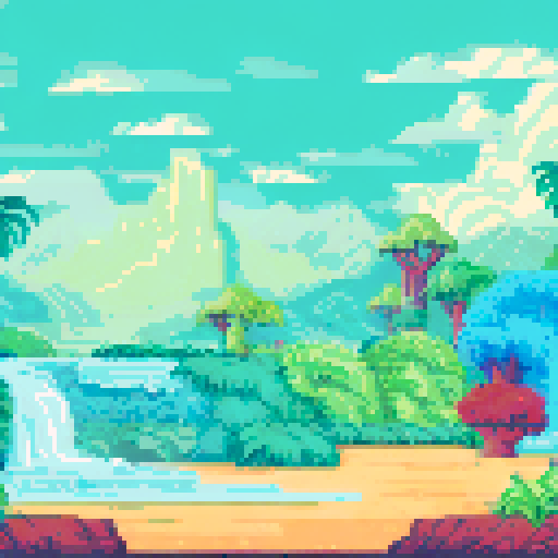 A verdant jungle waterfall on a tropical island full of plants. 