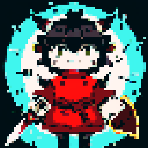 Demon slayer wielding a glowing sword, with fiery eyes and spiky hair, against a dark, pixelated background, in a character portrait close-up rendered in anime style.