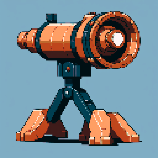 I want a big copper minigun viewed from from the side. It should not be on a stand but instead floating in the center of the frame. It should have strange mechanical details that could interlock with others. I want this object usable an asset in a videogame, meaning only one object per image, outlined with a strong black stroke, on a solid-color background. 