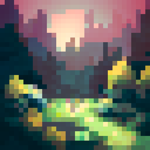 Make a pixel picture that shows a creepy forest at night time