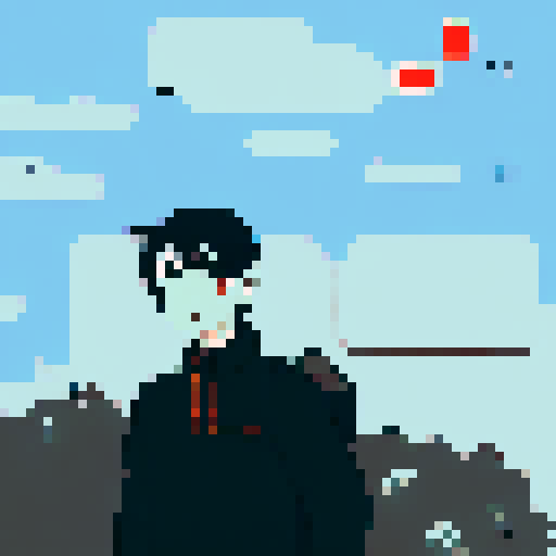 Warm, medium-tan complexion, large, dark brown eyes with long, dark eyelashes, thick, dark brown eyebrows with a slight arch, medium-sized, slightly rounded nose, wide, expressive mouth with slightly upturned corners, short, black hair with a slight wave, character portrait, close up, anime style, pixel art