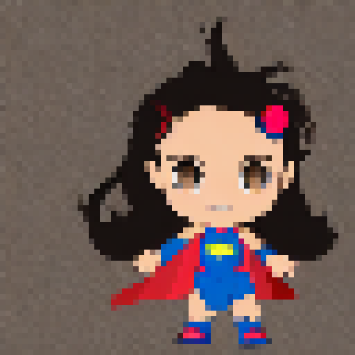 little girl with curly brown red hair as a super hero