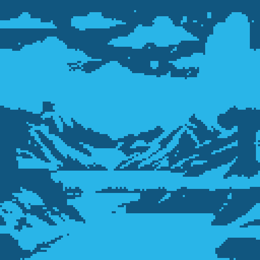 Daytime winter background scene with large sky, snow, mountains and trees