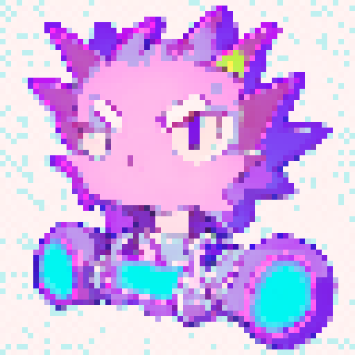 A purple-haired, robotic cat with glowing eyes stands on a neon-lit street corner surrounded by towering skyscrapers and flickering holographic billboards, while a group of teenagers in futuristic streetwear look on in awe