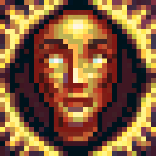 Wood grain, intricate carvings, vibrant colors, detailed texture, pixelated charm, sRGB vibrancy, skillful brushstrokes, close-up focus, portrait composition, game icon aesthetic