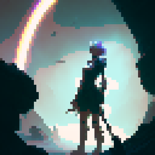 female warrior, light saber, tall robot, lasers from eyes, woods, monsters, innocent people, fantasy RPG