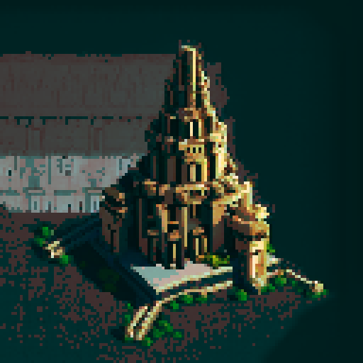 A mechanized Volcanic Factory Building built over the top of a greek ruin.