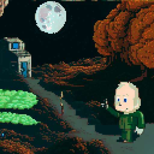 The scene is set as the main protagonist, gurney as seen in the bottom right is on a hill looking over a desolate area with sparse plant life up in flame. We see the back of his head, with his distinct jaw and a cigarette in his mouth. in the distance is a large laboratory, which has smoke coming out of it and a hole in the top. The sky is full of starts, a moon and a distant alien planet
