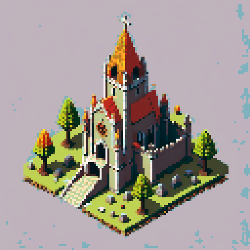 isometric, sacred place, medieval, inside, building, block, sacred