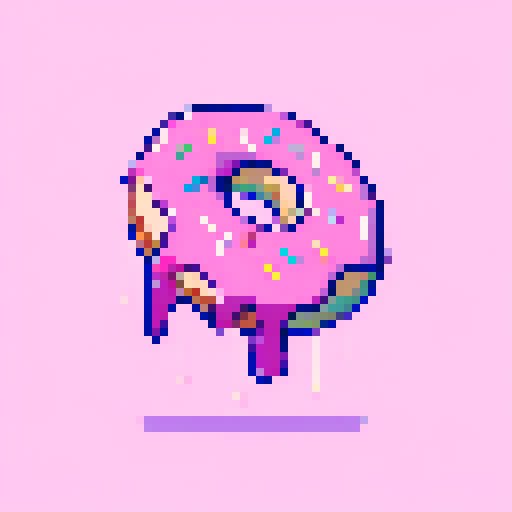 big doughnut in center of a frame, with vibrant colored icing dripping down, sprinkles on top, white background