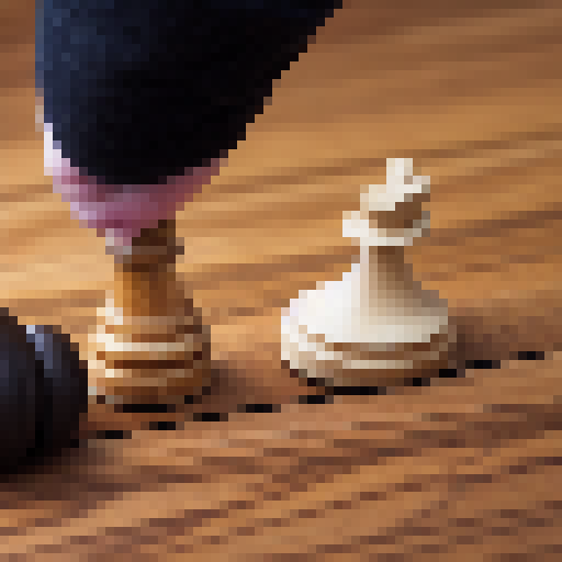 a wooden chess pawn pushing with his arms pushing a surprised chess bishop. pawn does some effort to move the bishop.
