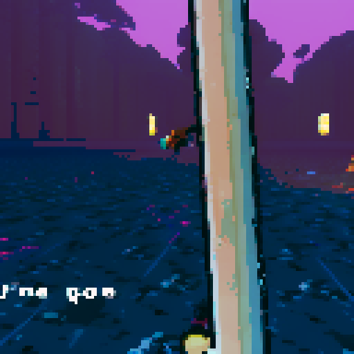 first person perspective, pixel art, sword in right hand, empty left hand