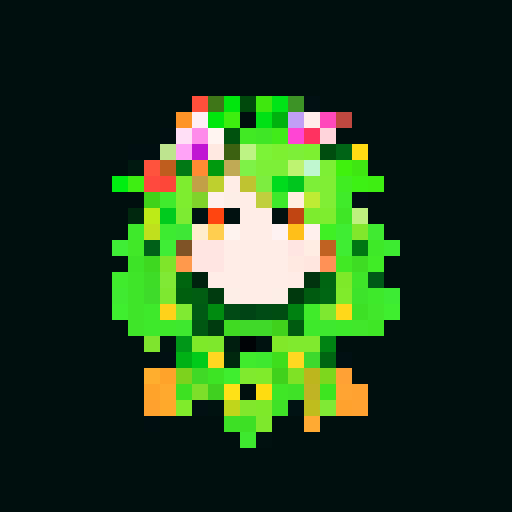 A beautiful nymph covered in vibrant petals and leaves. It has long, flowing hair made of vines, bright eyes, and an enchanting smile. It exudes an aura of beauty and charm. No background.
