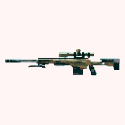 Pixel art sniper gun texture for video game, transparent background