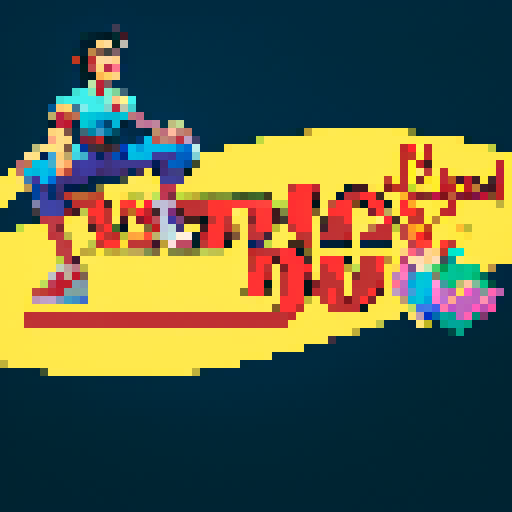 Seinfeld logo, vibrant colors, retro aesthetic, pixelated characters, iconic typography, comic strip style