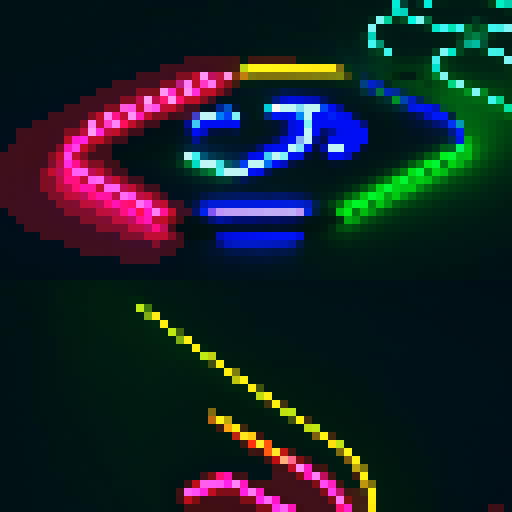 "Create a vibrant, 4k pixel art-style cryptocurrency logo with a mesmerizing spin effect that pops with neon colors and glows like a futuristic arcade game."
