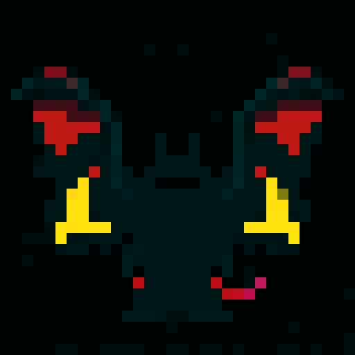 A larger, more menacing shadowy figure with smoky tendrils, large bat-like wings, and piercing red eyes. Its body is mostly hidden in darkness, giving it an ethereal, ghostly appearance. No background.
