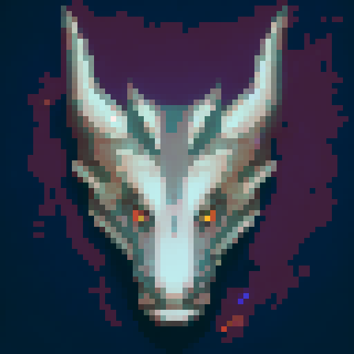 red dragon head, sprite, vibrant colors, glowing eyes, horns, 8-bit art style