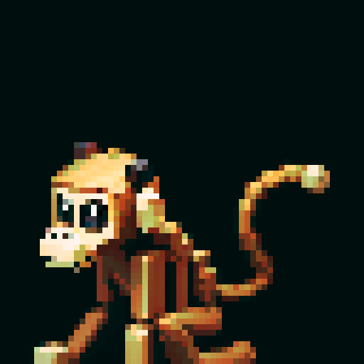 A wooden sculpture of an animal with a mechanical feel, a monkey, holding a branch in his hand, sits on the floor, the monkey's head is tilted, against a white background, in the style of jean-baptiste Monge.