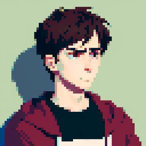 portrait, sprite art, character art, young man, neutral, sad, dark eyes, stern, depressed