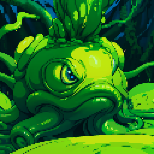 slimy, green, tentacled, amorphous, vibrant, slime monster, sRGB, pixel art