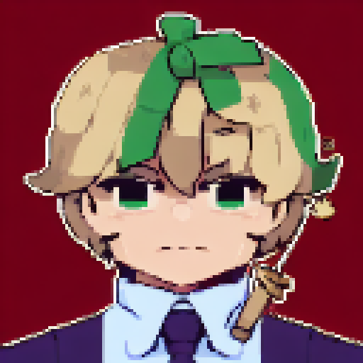 Green and brown pixelated archer, in a close-up portrait, with a game icon style, showcasing their bow and arrow.