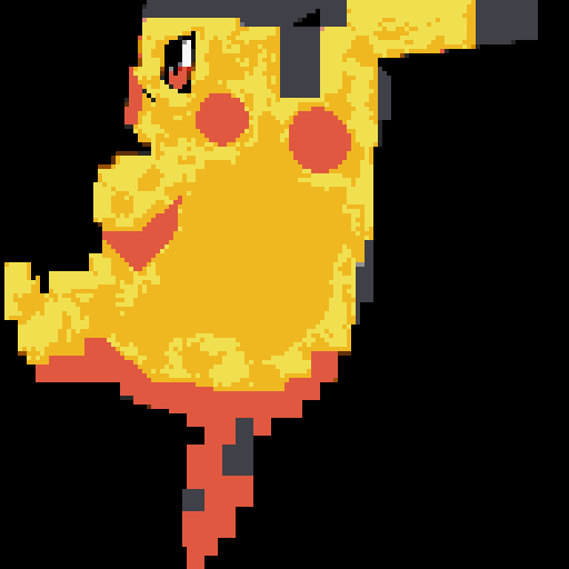 in the style of Pokémon Generation V sprites, featuring Captain Pikachu standing on his tail with arms crossed and a confident smirk. Use classic pixel art techniques with attention to detail, shading, and colors consistent with Gen V aesthetics. The background should be a single solid color taken from the first color in the custom palette, and this color should not be used elsewhere in the image.