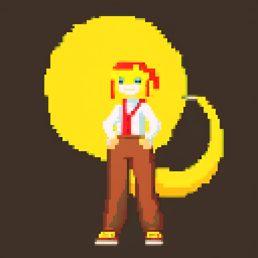 yellow smiling crescent in brown pants