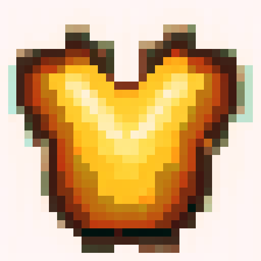 Flaming red and orange hues, sharp metallic edges, intricate engravings on a game-icon sized chestplate, skillfully rendered in 32x32 pixel art with sRGB color, showcasing a close-up portrait of the fiery armor
